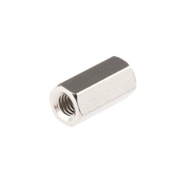 Newport Fasteners Hex Standoff, #6-32 Thrd Sz, 1/4 in L, Brass Nickel Plated, 1/4" Hex W, 500 PK 140406HFBN - main